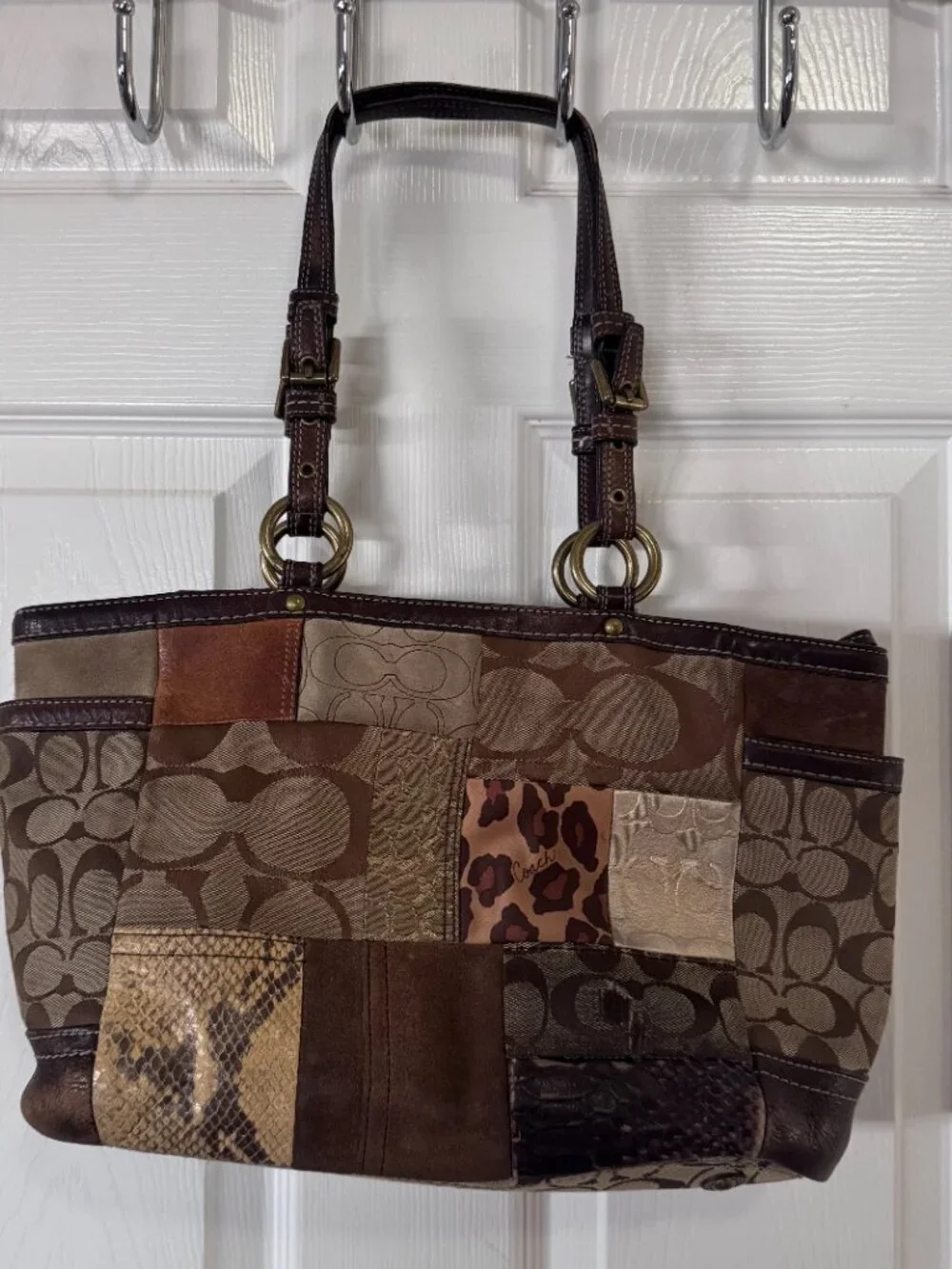 Coach Rare Vintage Y2K Signature Patchwork Tote Handbag Canvas Leather Suede GUC - Picture 2 of 13